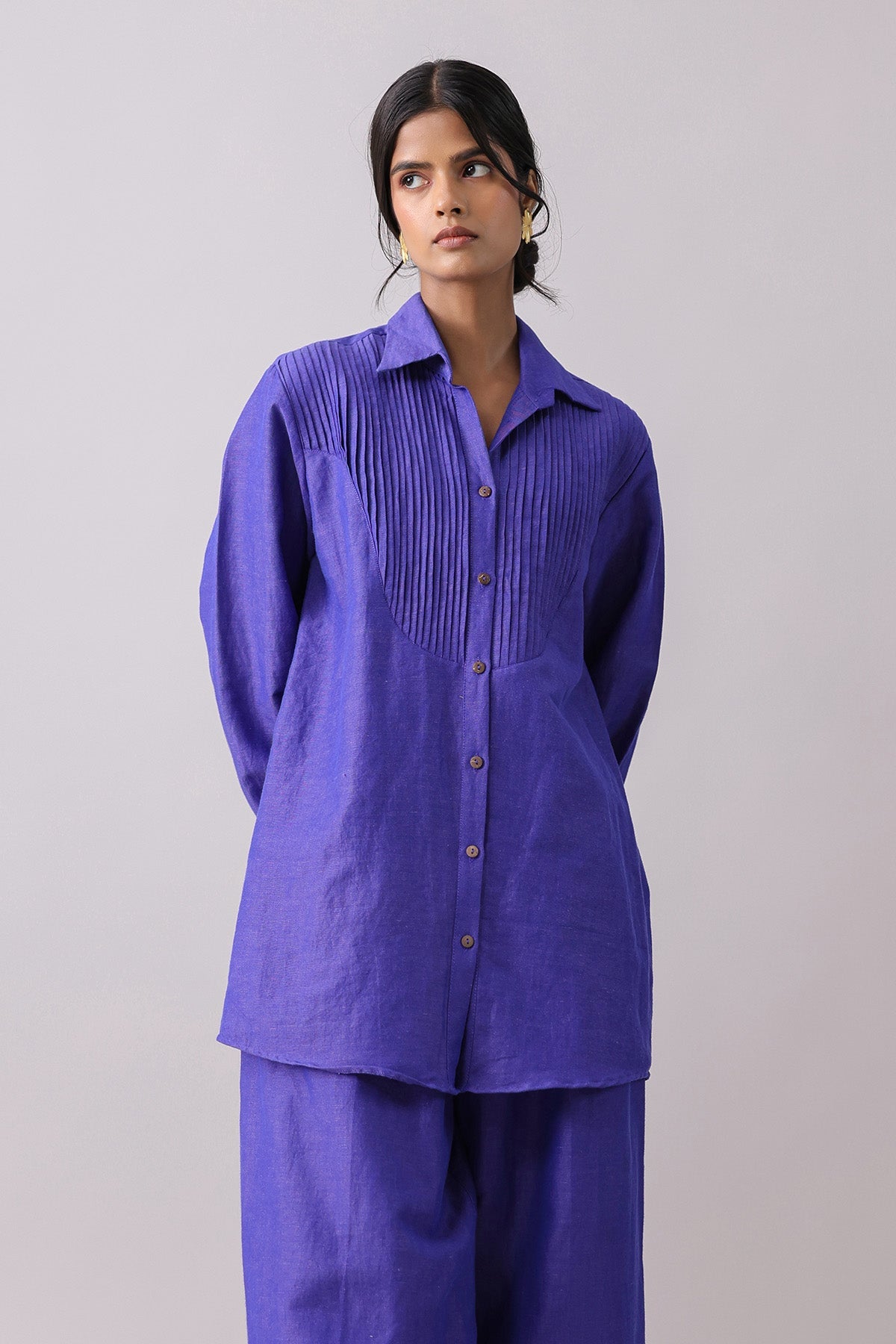 Buy Indigo Blue Pintuck Detail Shirt by Why Look West for women online at ScrollnShops